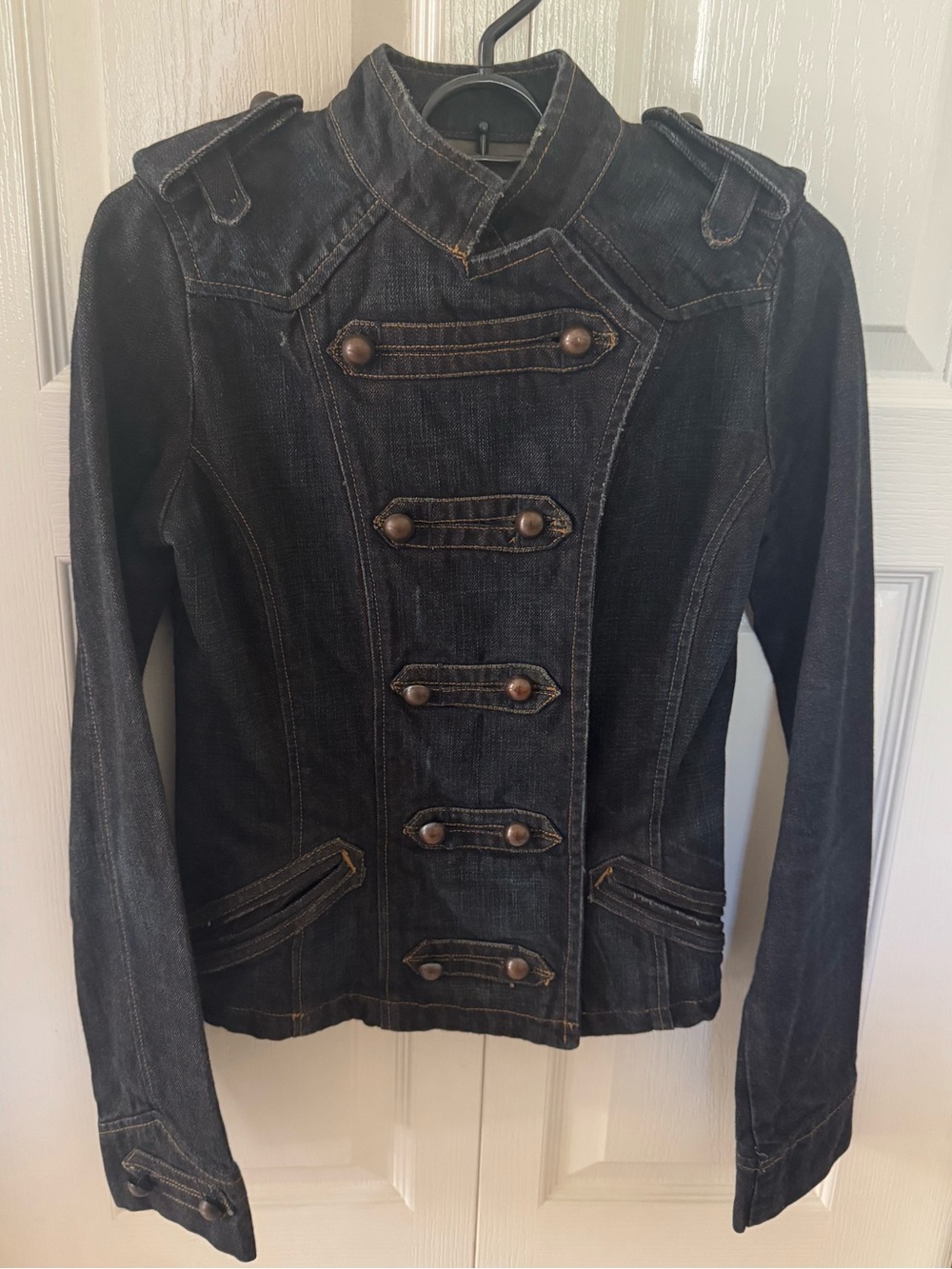 Womens Dark Denim Military-Style Jacket